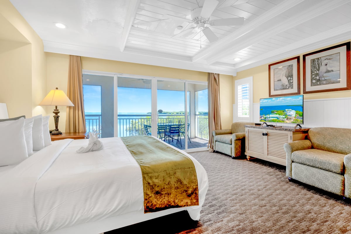 King guest room with a view of the water
